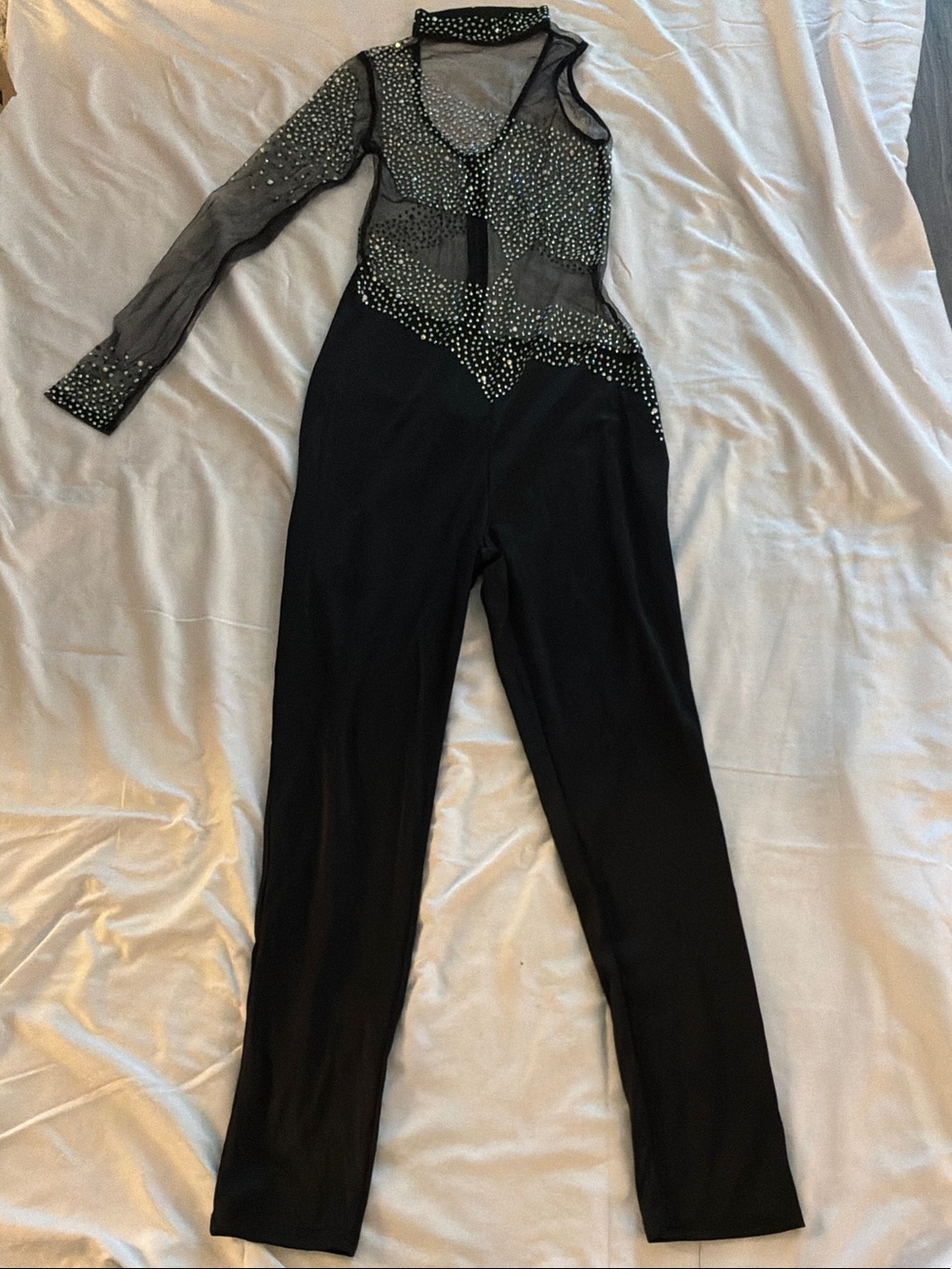 Black Embellished Sheer Bodice Jumpsuit